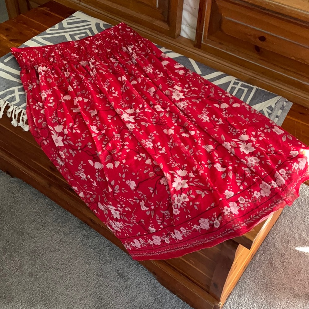 Red floral midi skirt